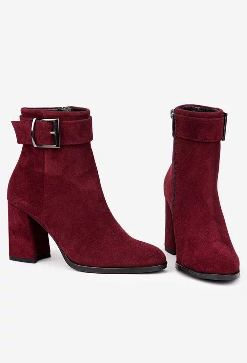 Botine dama NUR burgundy din piele intoarsa