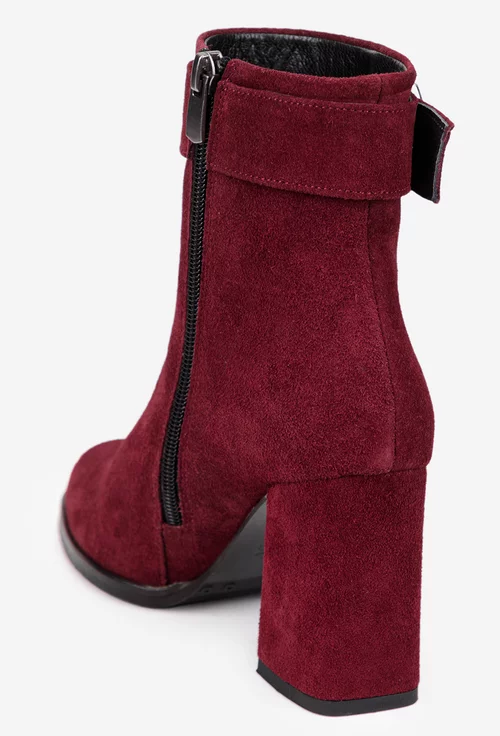 Botine dama NUR burgundy din piele intoarsa