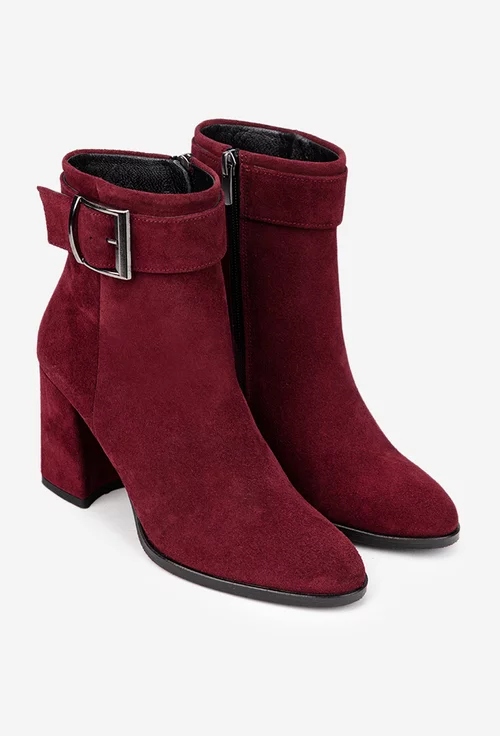Botine dama NUR burgundy din piele intoarsa