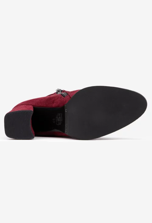 Botine dama NUR burgundy din piele intoarsa