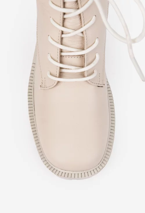 Botine dama NUR din piele bej deschis cu siret si fermoar lateral