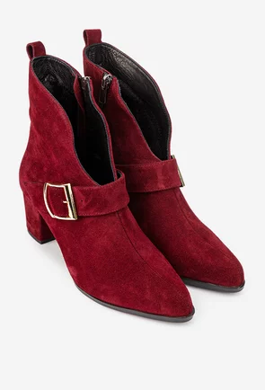 Botine dama NUR din piele intoarsa bordo
