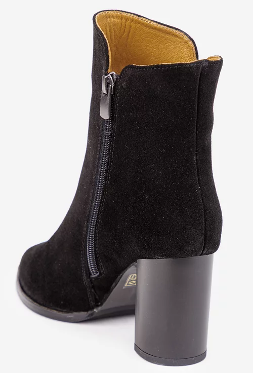 Botine dama NUR din piele intoarsa neagra cu varful ascutit