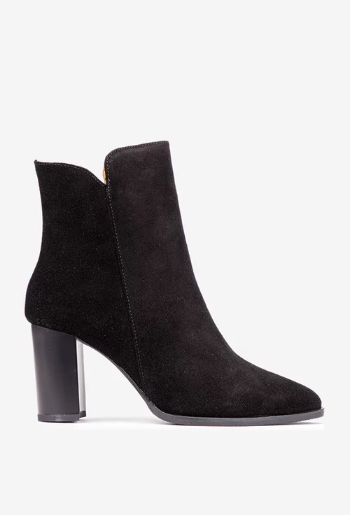 Botine dama NUR din piele intoarsa neagra cu varful ascutit