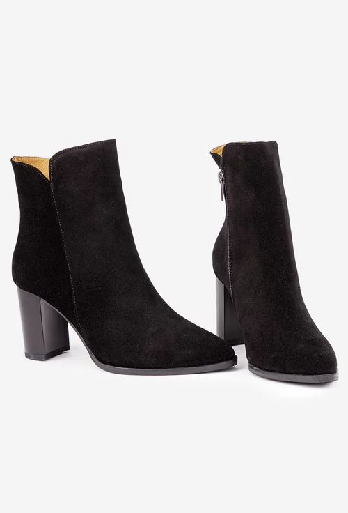 Botine dama NUR din piele intoarsa neagra cu varful ascutit