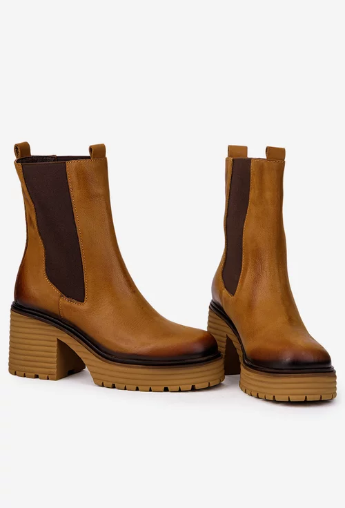 Botine dama NUR din piele maro cu elastic