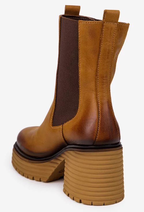 Botine dama NUR din piele maro cu elastic