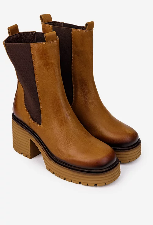 Botine dama NUR din piele maro cu elastic