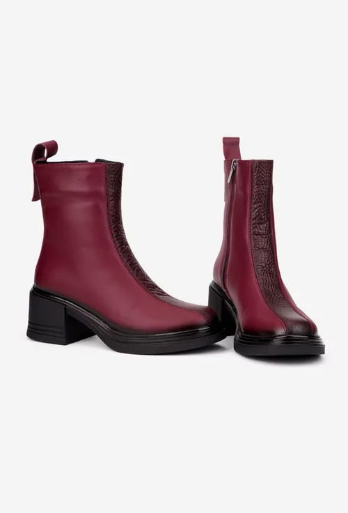 Botine dama NUR din piele naturala burgundy