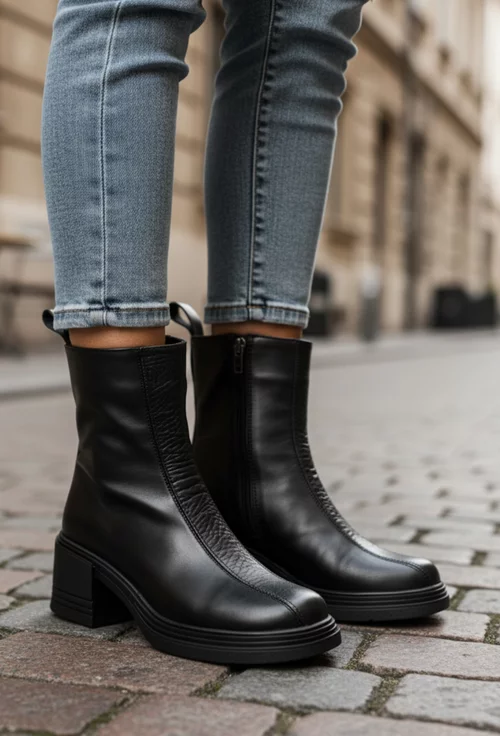 Botine dama NUR din piele naturala neagra