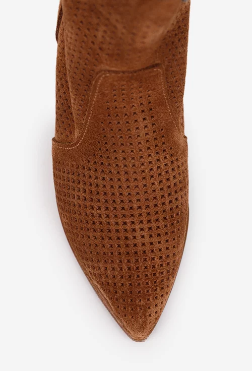 Botine dama NUR maro din piele intoarsa cu fermoar la spate picture - 6