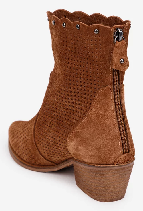 Botine dama NUR maro din piele intoarsa cu fermoar la spate picture - 3