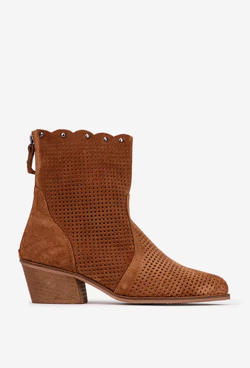 Botine dama NUR maro din piele intoarsa cu fermoar la spate picture - 2