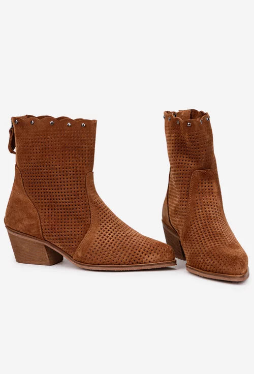 Botine dama NUR maro din piele intoarsa cu fermoar la spate picture - 5