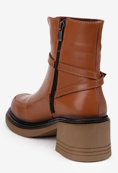 Botine dama NUR maro din piele naturala cu fermoar