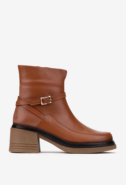 Botine dama NUR maro din piele naturala cu fermoar