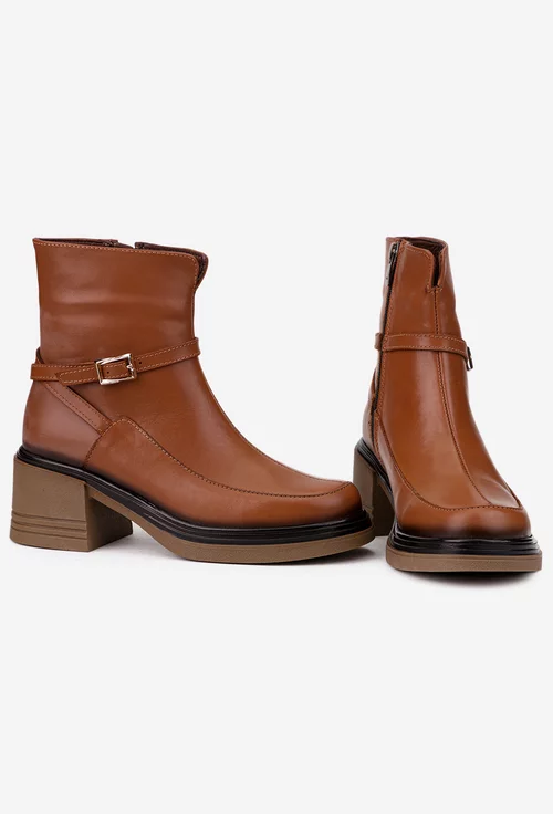 Botine dama NUR maro din piele naturala cu fermoar