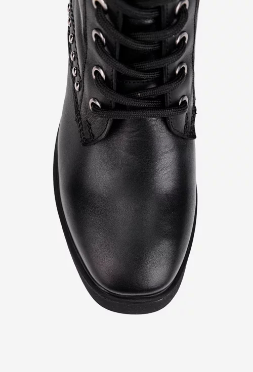 Botine dama NUR negre din piele cu toc gros
