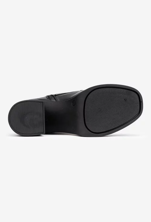 Botine dama NUR negre din piele cu toc gros