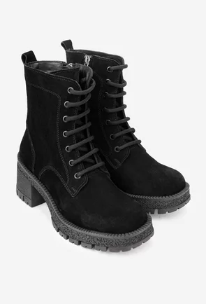 Botine dama NUR negre din piele intoarsa