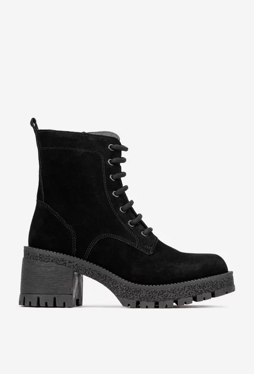 Botine dama NUR negre din piele intoarsa