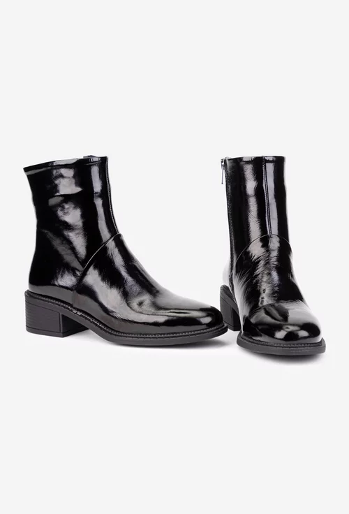 Botine dama NUR negre din piele lacuita