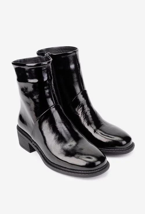 Botine dama NUR negre din piele lacuita