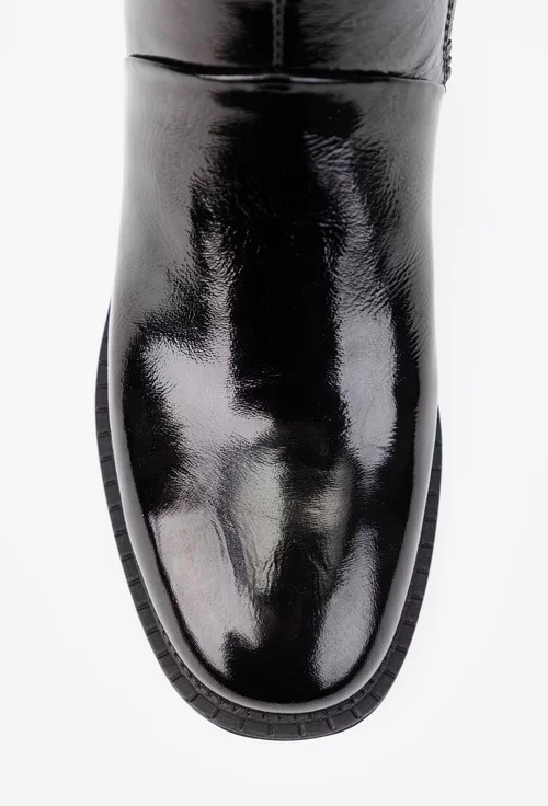 Botine dama NUR negre din piele lacuita