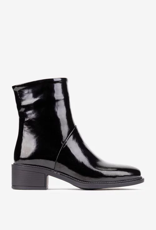 Botine dama NUR negre din piele lacuita