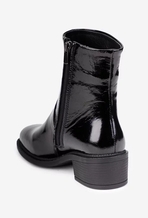 Botine dama NUR negre din piele lacuita