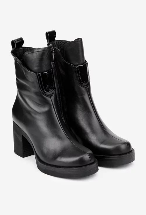 Botine dama NUR negre din piele naturala