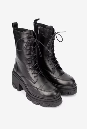 Botine dama NUR negre din piele naturala
