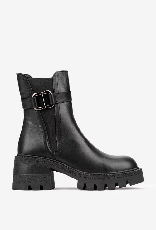 Botine dama NUR negre din piele naturala accesorizate