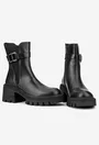Botine dama NUR negre din piele naturala accesorizate