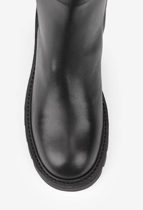 Botine dama NUR negre din piele naturala accesorizate