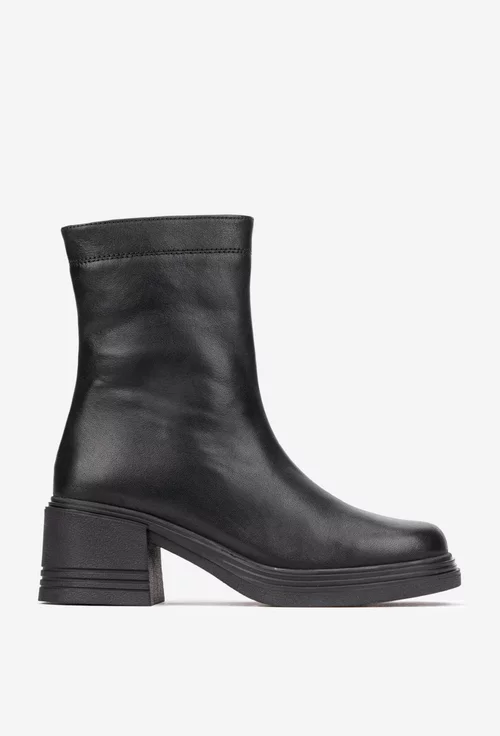 Botine dama NUR negre din piele naturala cu fermoar