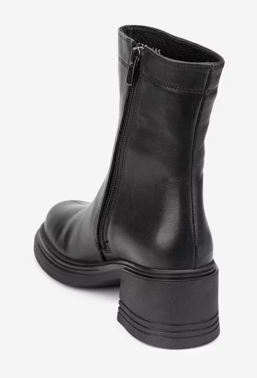 Botine dama NUR negre din piele naturala cu fermoar
