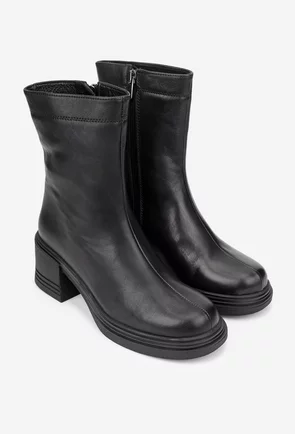 Botine dama NUR negre din piele naturala cu fermoar