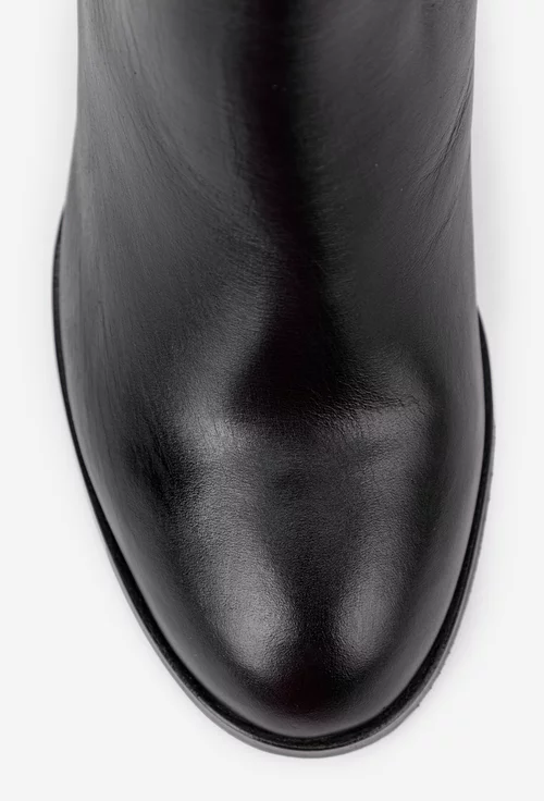 Botine dama NUR negre din piele naturala cu toc