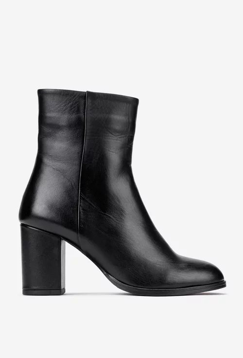 Botine dama NUR negre din piele naturala cu toc