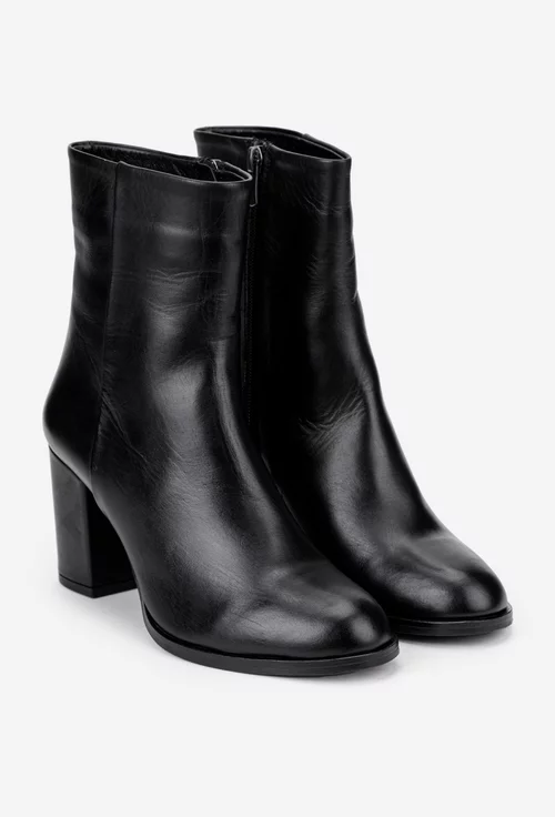 Botine dama NUR negre din piele naturala cu toc