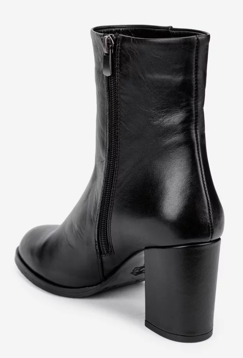 Botine dama NUR negre din piele naturala cu toc