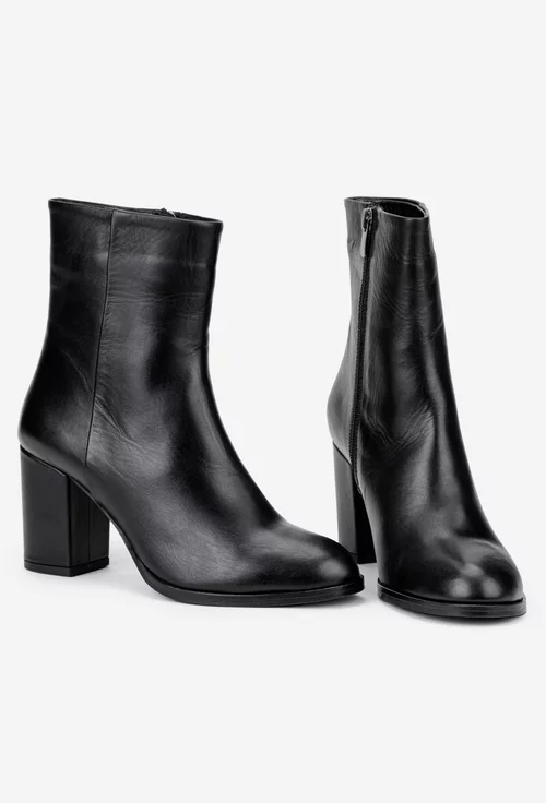 Botine dama NUR negre din piele naturala cu toc