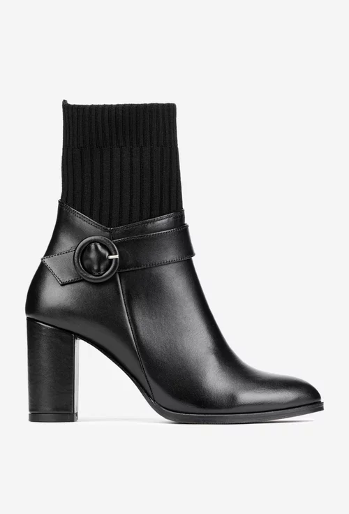 Botine dama NUR negre din piele naturala si material textil