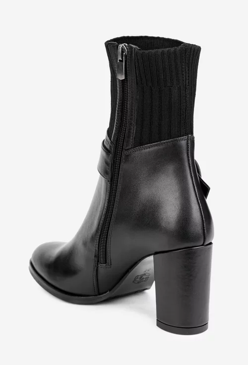 Botine dama NUR negre din piele naturala si material textil
