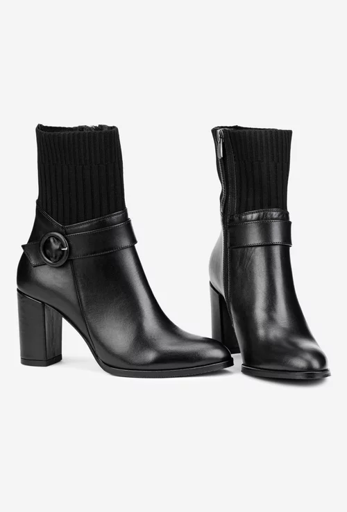 Botine dama NUR negre din piele naturala si material textil