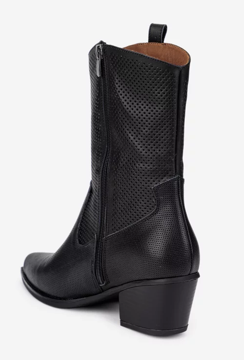 Botine dama NUR negre din piele naturala tip cowboy