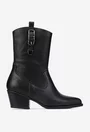 Botine dama NUR negre din piele naturala tip cowboy
