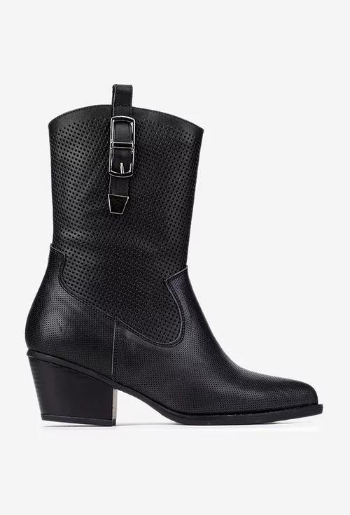 Botine dama NUR negre din piele naturala tip cowboy
