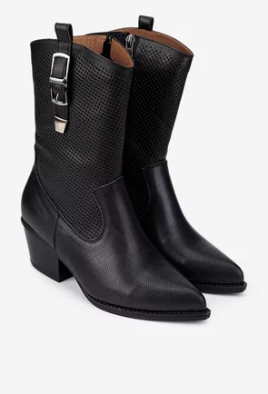 Botine dama NUR negre din piele naturala tip cowboy